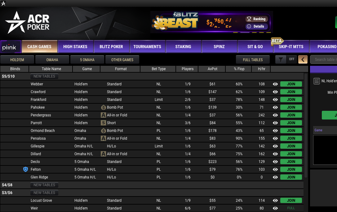 ACR Poker online poker room